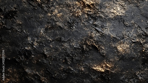 Textured close-up of dark, rugged rock surface with hints of gold and earthy tones.