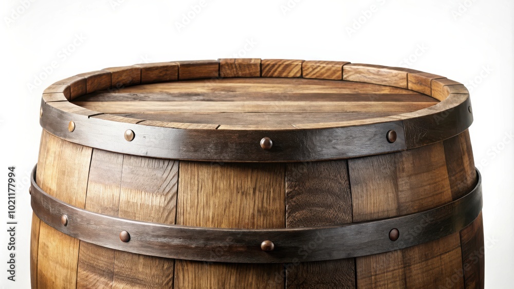 Detailed Rendered Close Up of Wooden Barrel Top Isolated on White Background Detailed Rendered Close Up of Wooden Barrel Top Isolated on White Background