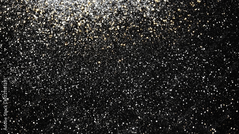 A mesmerizing display of shimmering gold and silver glitter on a dark surface, creating a magical atmosphere. A mesmerizing display of shimmering gold and silver glitter on a dark surface, creating a magical atmosphere.