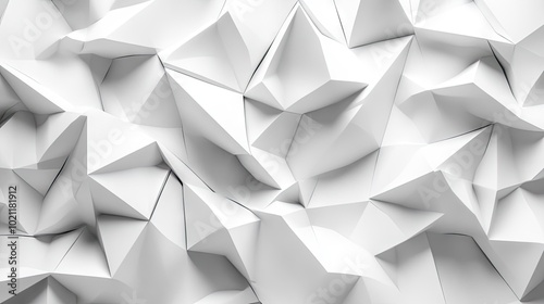 Abstract white paper sculpture with sharp folds and creases, creating a dynamic and textured surface.