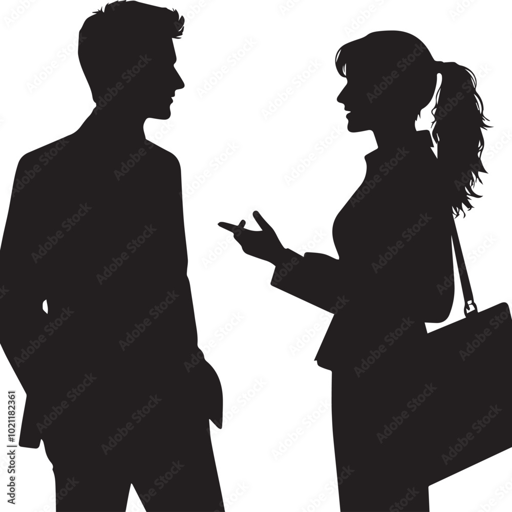 Silhouettes of man and woman talking Silhouettes of man and woman talking