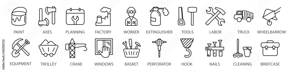 Building icon set. Linear style. Building icon set. Linear style.
