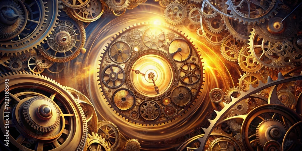 Time Travel Abstract Concept with Swirling Vortex of Clocks and Gears Time Travel Abstract Concept with Swirling Vortex of Clocks and Gears