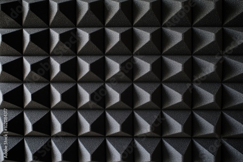 A close-up shot of a unique wall composed of triangular shapes, in black and white
