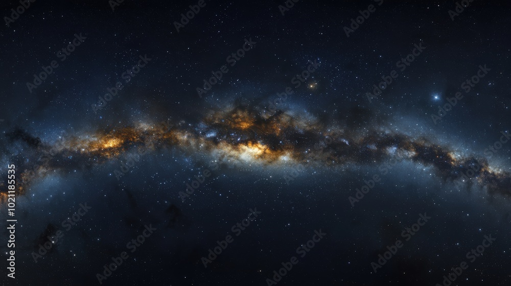 Fototapeta premium Stunning panoramic view of the Milky Way galaxy with vibrant stars and colorful cosmic clouds.