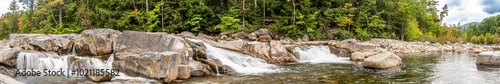 Panoramic view of the Lower Falls of the Swift River in White Mountain National Forest on Kancamagus Highway photo