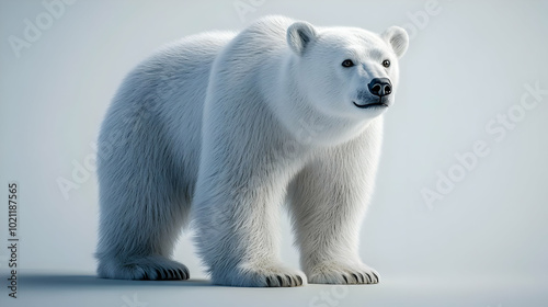 3D Render of White Bear Standing on Grey Background