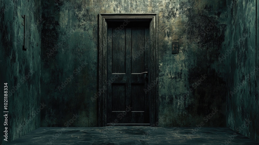 Dark room with a wooden door Dark room with a wooden door