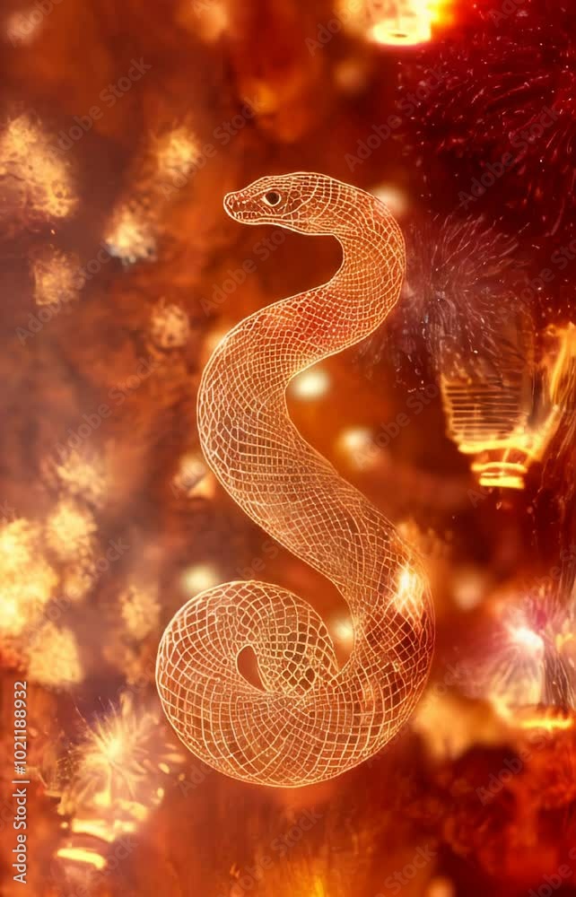 vertical video of Glowing snake with fireworks and lanterns for Chinese New Year vertical video of Glowing snake with fireworks and lanterns for Chinese New Year