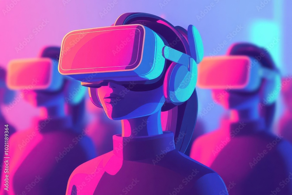 Creative fintech startup hub, diverse team with VR headsets, interactive digital displays, Modern, Illustration, Bright colors, High Detail Creative fintech startup hub, diverse team with VR headsets, interactive digital displays, Modern, Illustration, Bright colors, High Detail