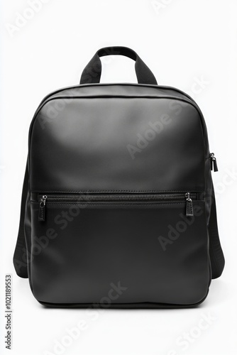 A black backpack on a simple white background