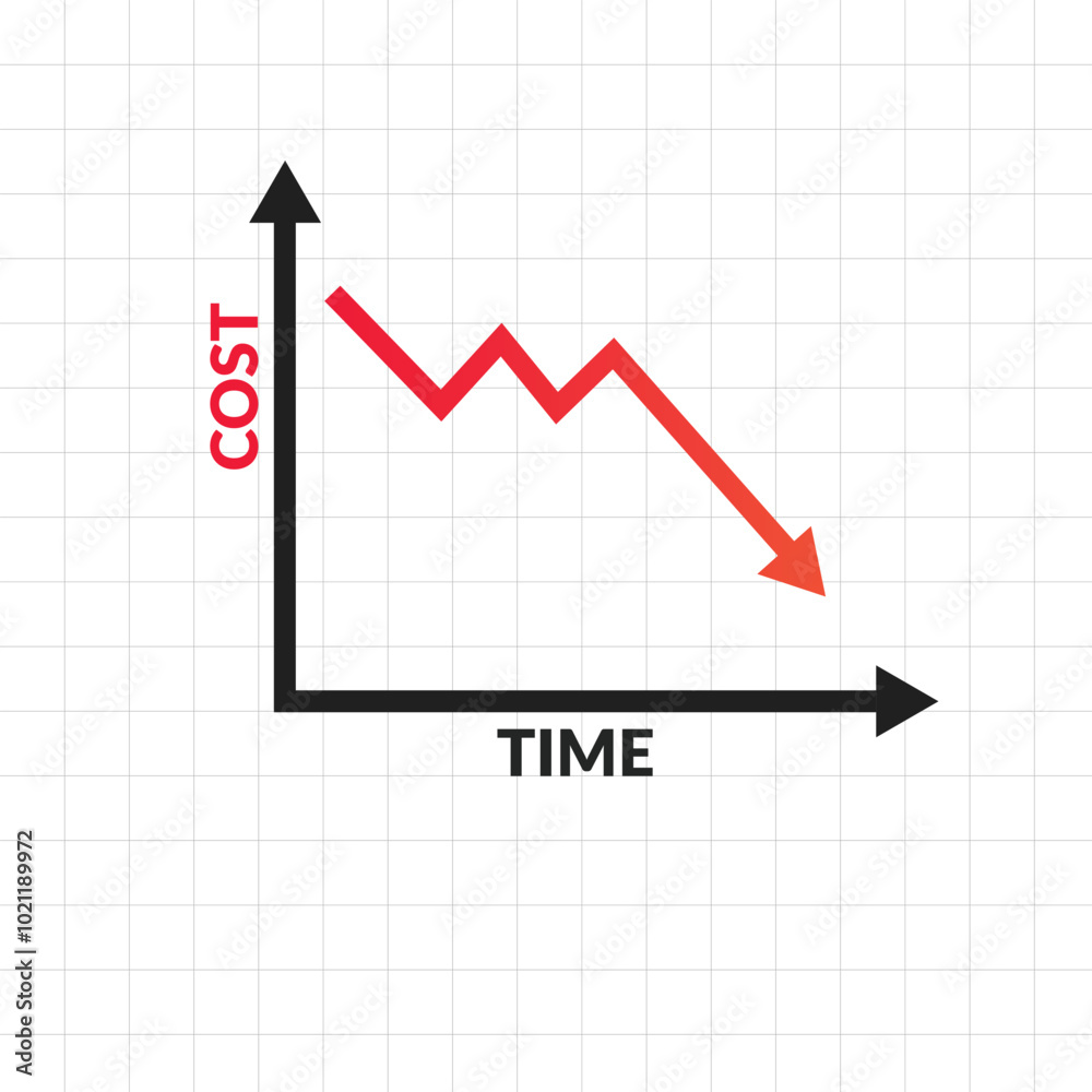 Graph showing reduction in cost over time flat vector design Graph showing reduction in cost over time flat vector design