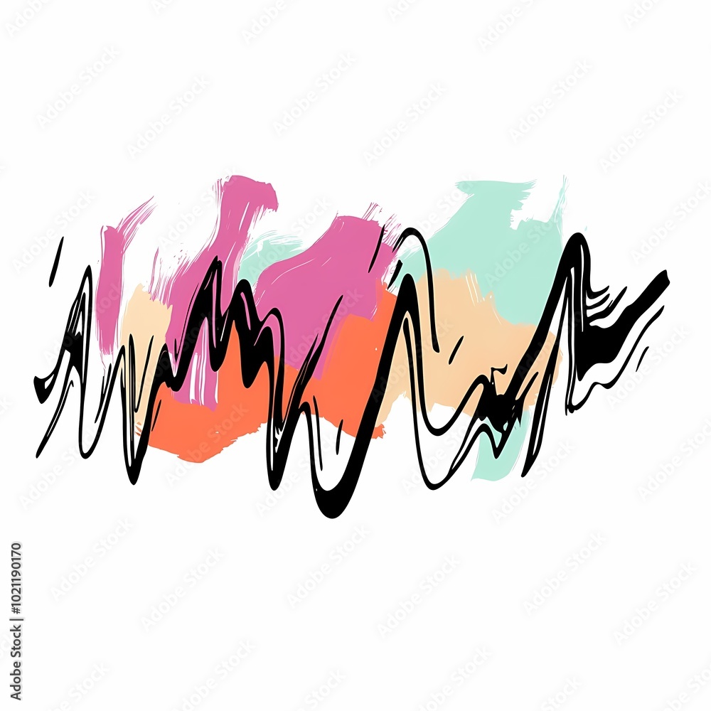 Fototapeta premium Abstract design featuring colorful wave-like patterns and brush strokes.