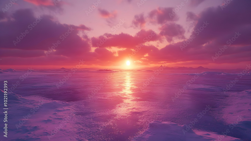 Fototapeta premium Frozen Landscape Sunset Illustration