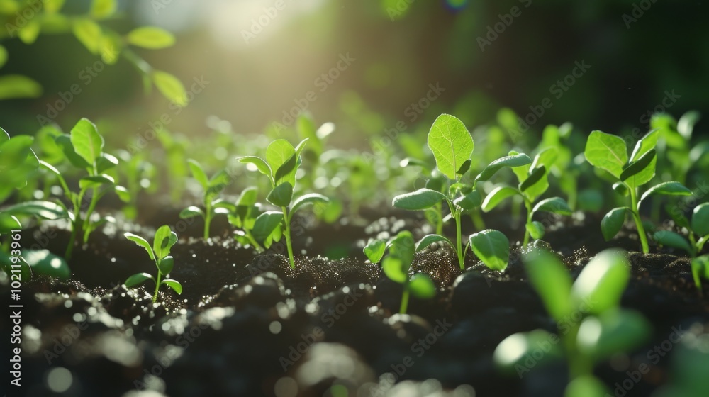 Close-Up of Green Seedlings Growing in Soil Close-Up of Green Seedlings Growing in Soil