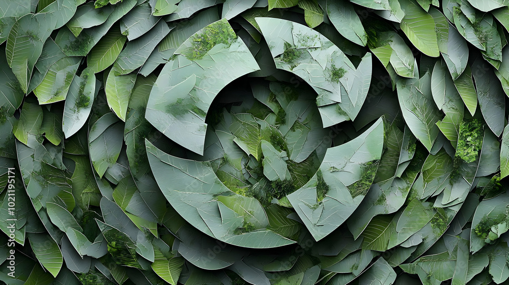 Fototapeta premium Abstract Green Leaf Pattern with a Circular Symbol in the Center