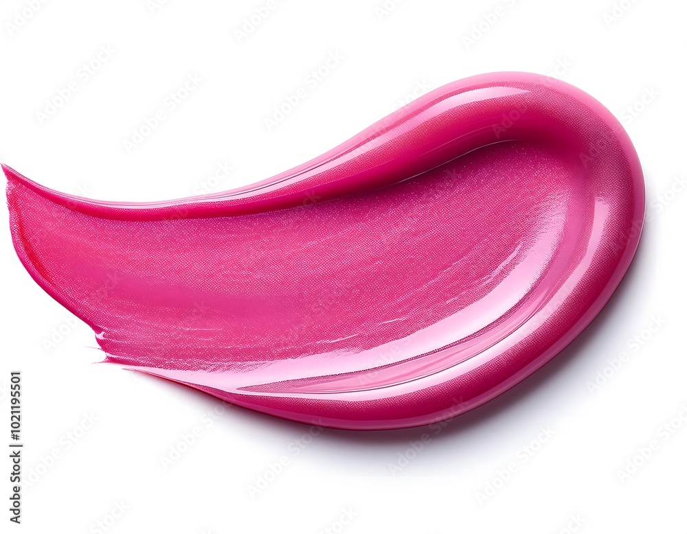 Vibrant pink lip gloss swipe on a clean white background Vibrant pink lip gloss swipe on a clean white background