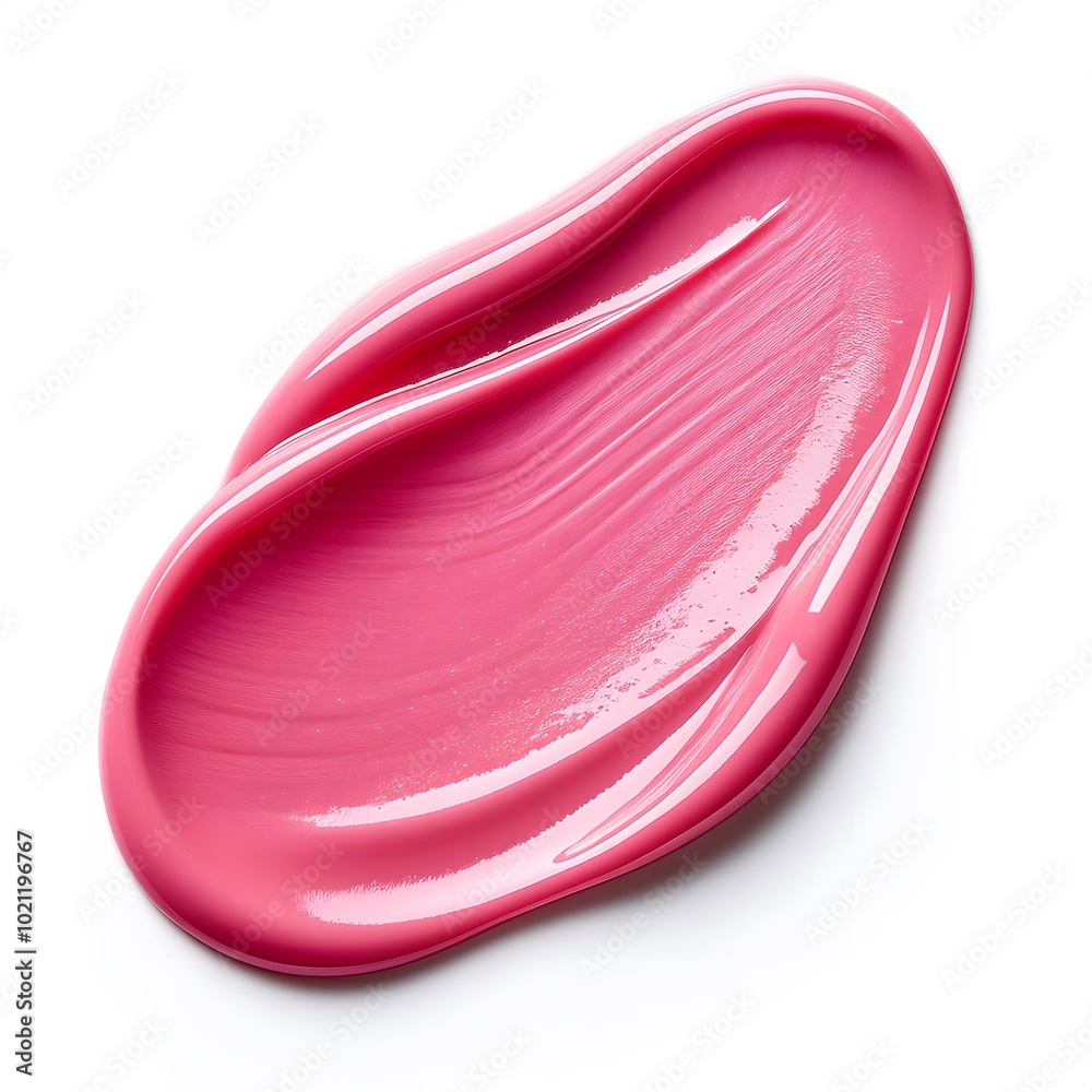 Vibrant pink lip gloss swipe on a clean white background Vibrant pink lip gloss swipe on a clean white background