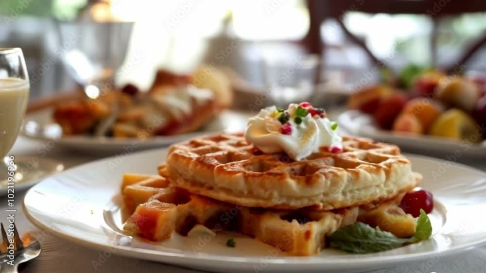 a luxurious waffle dish in the restaurant a luxurious waffle dish in the restaurant