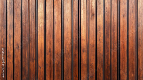 Wall made of wood. Wooden panels made from slats. Texture of vertical timber lines. A close-up of elegant wooden planks showcasing rich colors and textures, perfect for backgrounds or design