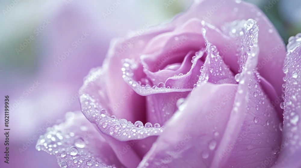 Soft Lavender Rose with Dewdrops on Petals Soft Lavender Rose with Dewdrops on Petals