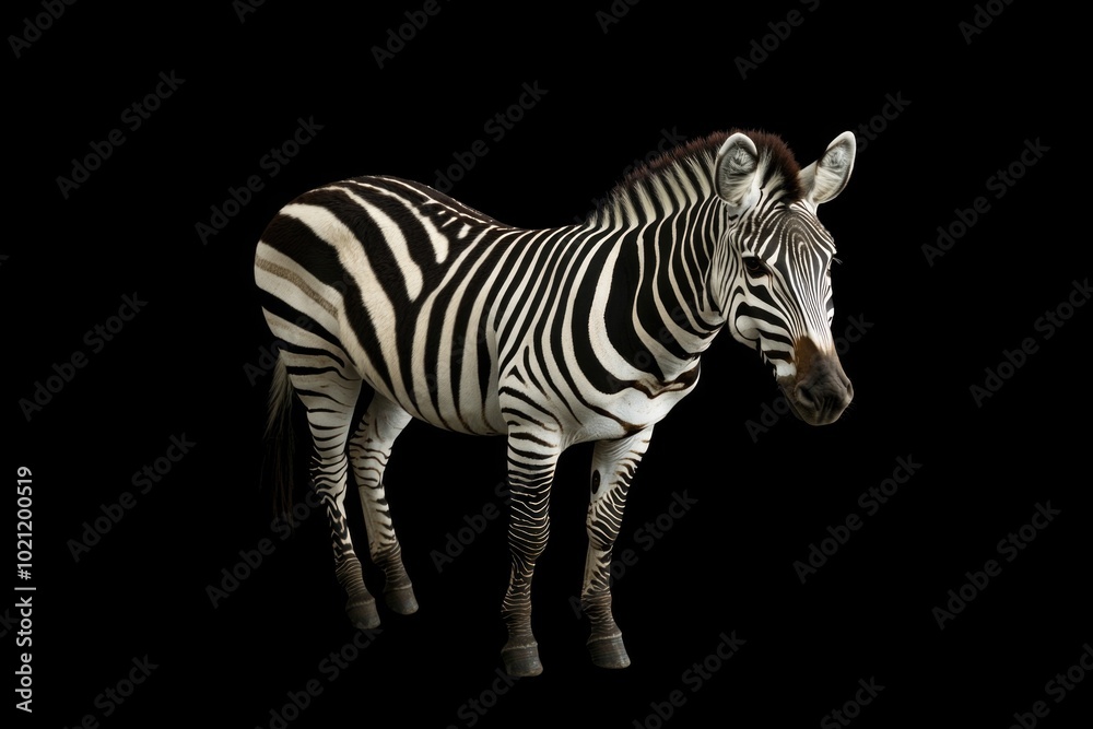 Fototapeta premium A zebra stands out against a dark background