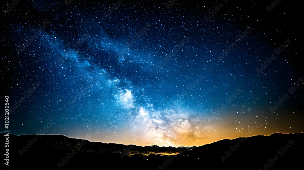 Fototapeta premium A Night Sky Filled with Stars and the Milky Way Above Silhouetted Mountains