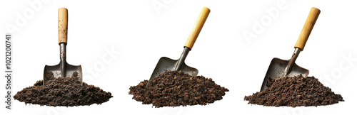 Shovels and Piles of Soil for Gardening Projects Isolated on Transparent Background