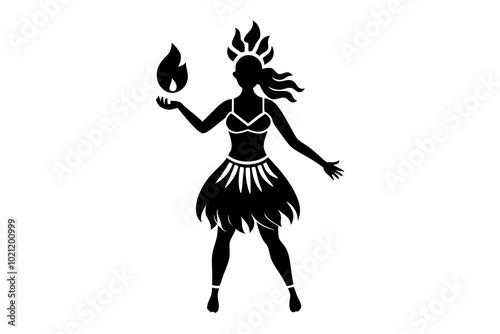 Samoan Fire Dancer Silhouette Vector Illustration Traditional Clipart