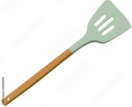 Silicone Spatula with Wooden Handle Illustration Isolated on White Background