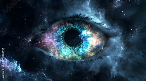 Cosmic Eye: A Digital Illustration of an Eye Filled with a Nebula and Stars