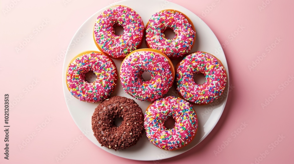 Colorful Glazed Donuts with Sprinkles on a Plate Colorful Glazed Donuts with Sprinkles on a Plate