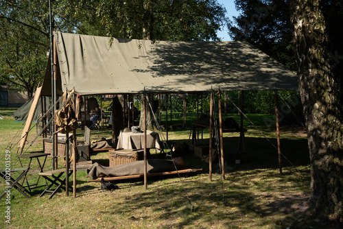 British WWII Field Tent and Sandbags Setup