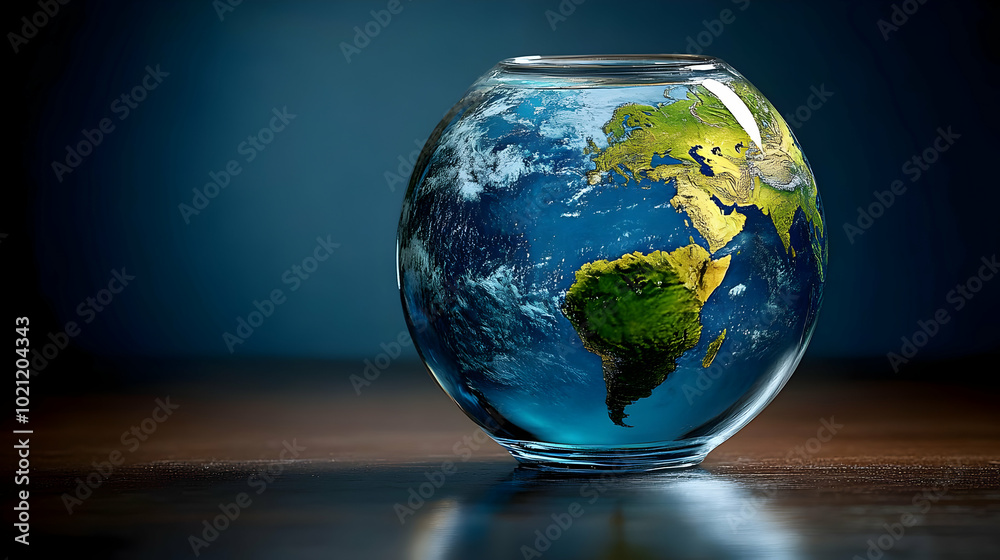 A Glass Globe Encapsulating the Earth, Resting on a Smooth Wooden Surface, Capturing the Planet's Beauty and Fragility A Glass Globe Encapsulating the Earth, Resting on a Smooth Wooden Surface, Capturing the Planet's Beauty and Fragility