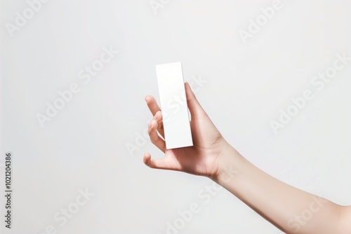 of female hand holding a white cosmetic product