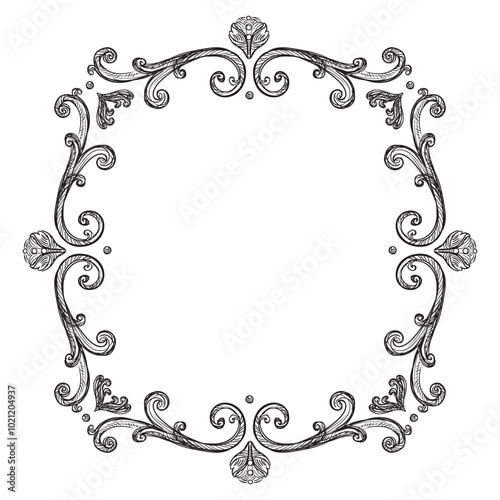 Drawing vintage baroque frame vector art isolated illustration