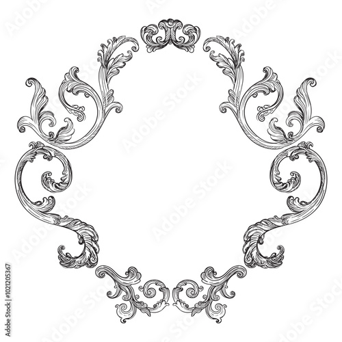 Vintage engraving baroque frame vector art isolated illustration