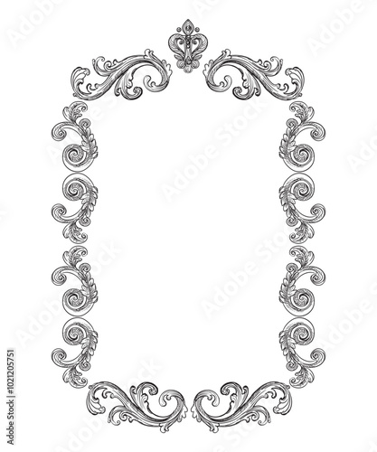 Baroque engraved vintage frame vector art isolated illustration