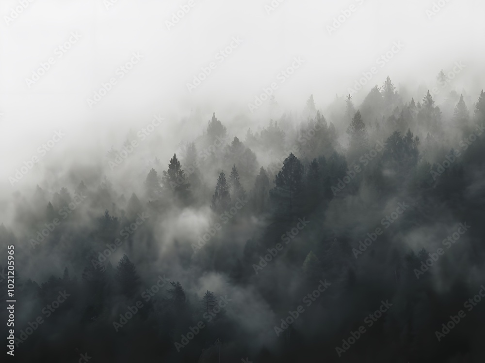 Fototapeta premium cloudy morning in forest fogy morning in forest fog in the forest misty morning in the forest
