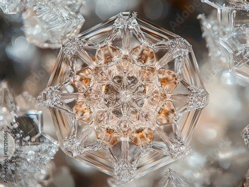 Intricate Geometric Patterns of a Crystal's Microstructure, Unveiling Nature's Hidden Beauty in a Stunning Close-Up Photograph. photo