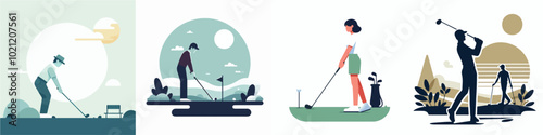 vector set of people playing golf with a simple flat design style