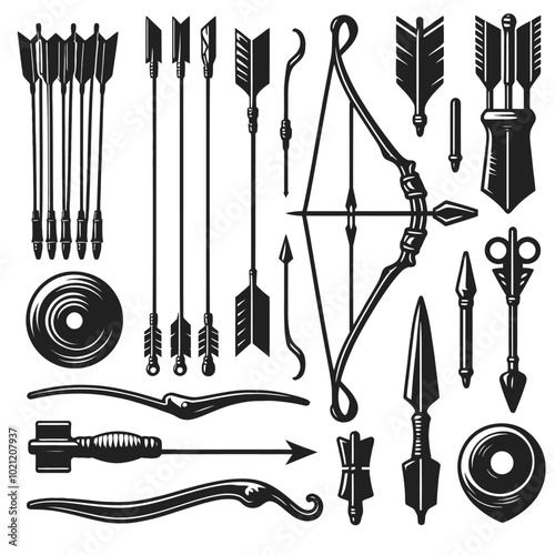 Bowstring Silhouette set vector