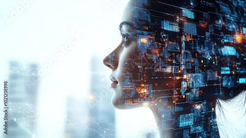 Futuristic AI Technology Woman Digital Brain Mind Concept