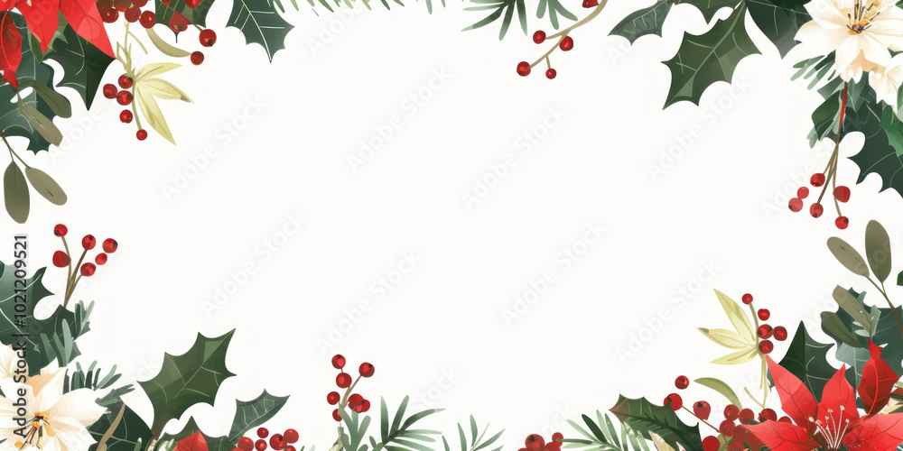 Christmas decoration frame with holly and fir branches, perfect for winter holiday cards and invitations,Generated By Ai Christmas decoration frame with holly and fir branches, perfect for winter holiday cards and invitations,Generated By Ai