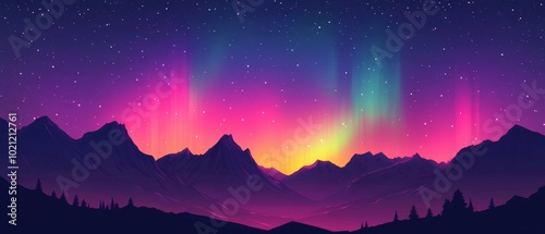 Vibrant Northern Lights illuminating a serene mountain landscape under a starlit sky.