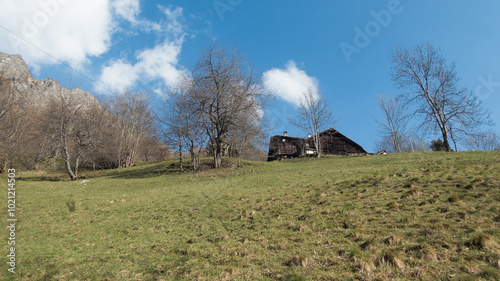 old chalets in valsesia during spring photo