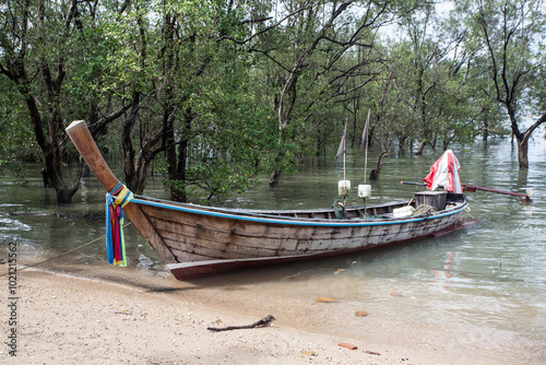 Long tailed boat the traditional wooden boat in Phuket, Thailand