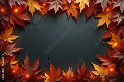Frame of burning autumn leaves on a gloomy background