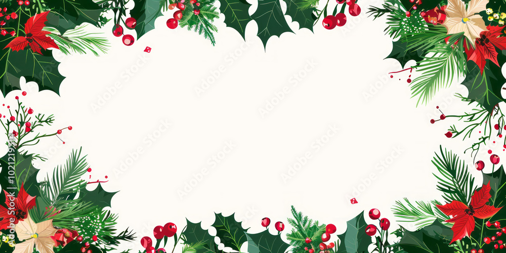 Christmas decoration frame with holly berry and pine branch vector illustration,Generated By Ai Christmas decoration frame with holly berry and pine branch vector illustration,Generated By Ai