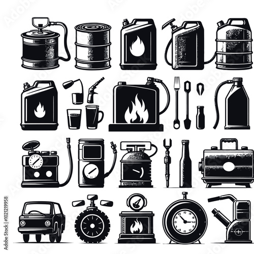 Fuel for stove Silhouette Set Vector